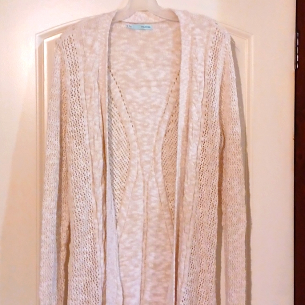 Maurices Light Cream Open-Front Knit Cardigan